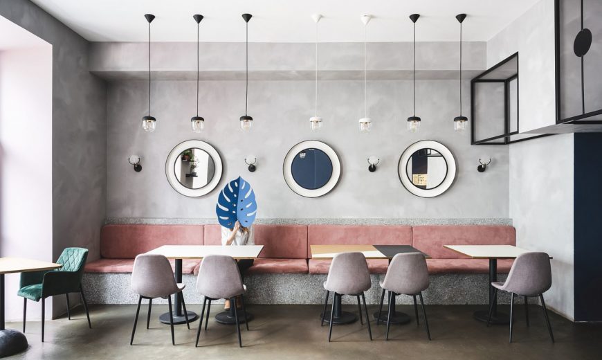 Exposed Concrete, Polished Pinks and Gentle Blues: Trendy Café in Russia