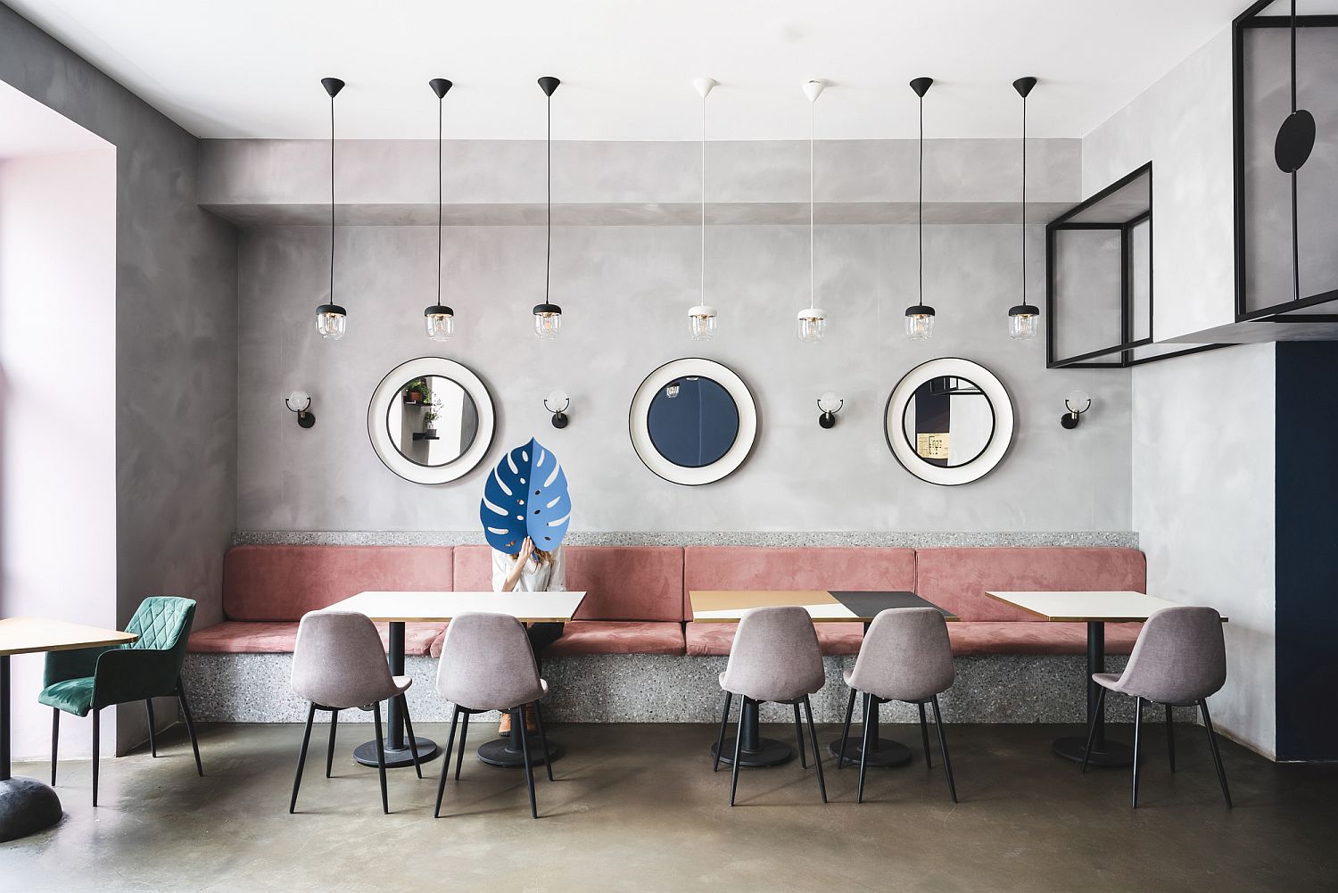 Exposed Concrete, Polished Pinks and Gentle Blues: Trendy Café in Russia