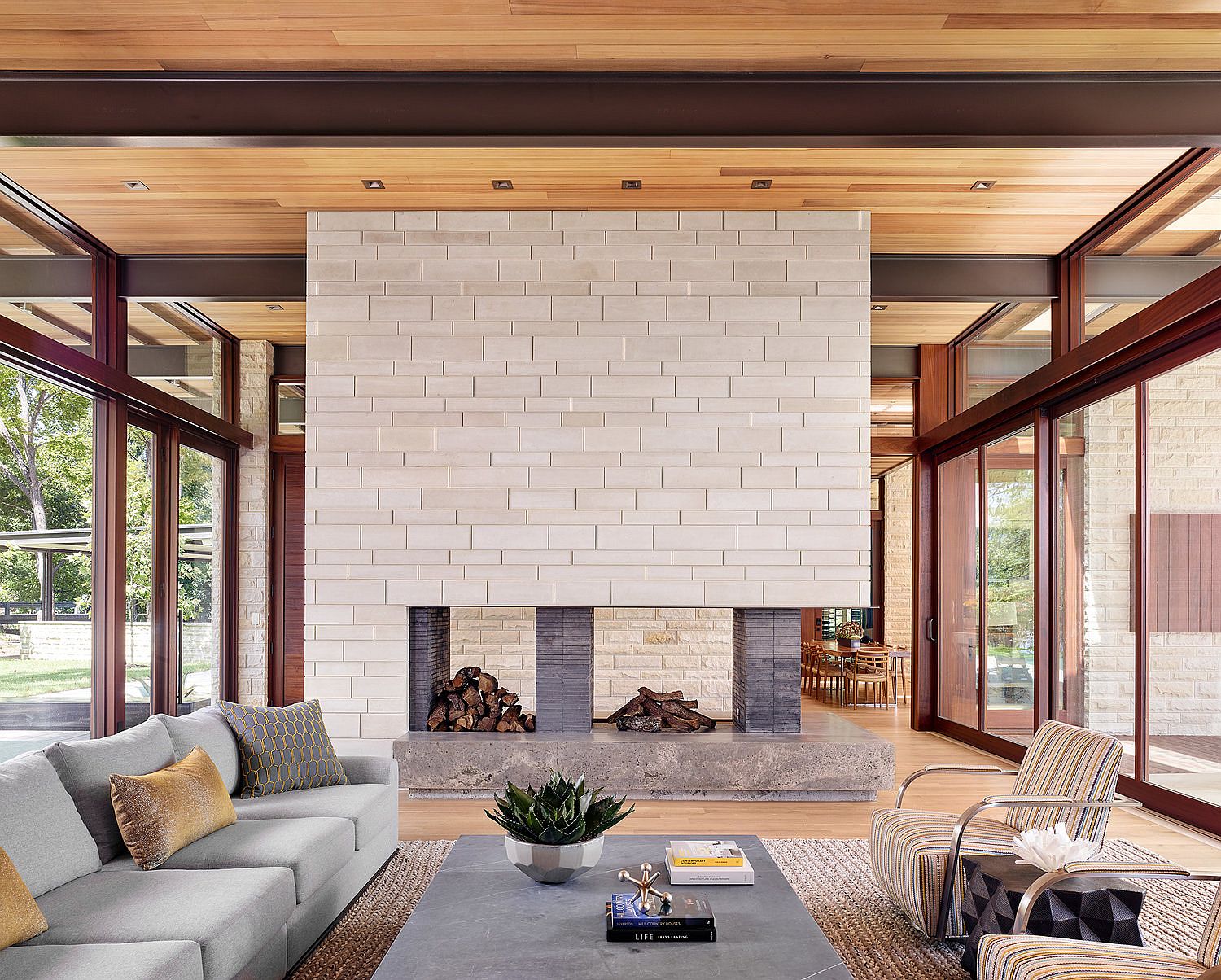 Central-fireplace-of-the-house-with-a-wall-that-adds-gray