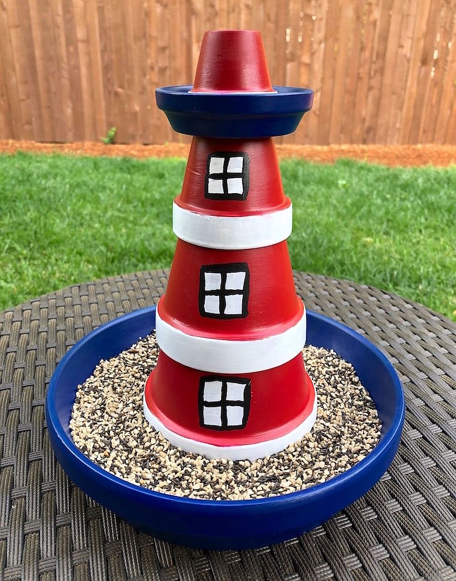 Colorful and charming lighthouse bird feeder from Mod Pdge Rocks