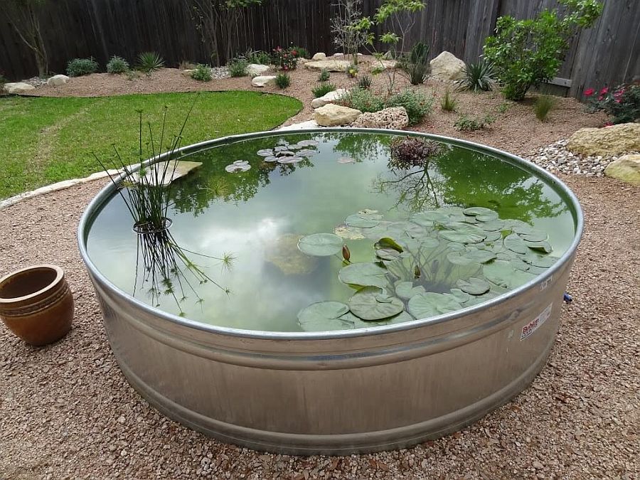 Cool-DIY-outdoor-pond-crafted-from-galvanized-water-trough