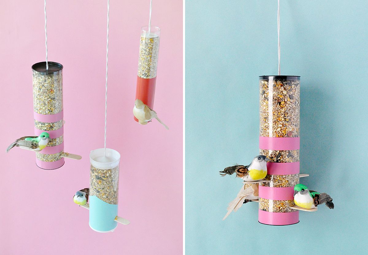 DIY colorblock bird feeders full of vivacious color from Handmade Charlotte