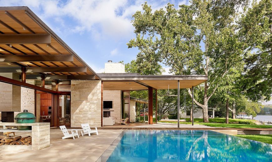 Light Floating Roofs Blend with Heavy Limestone Walls at this Vibrant Austin Home