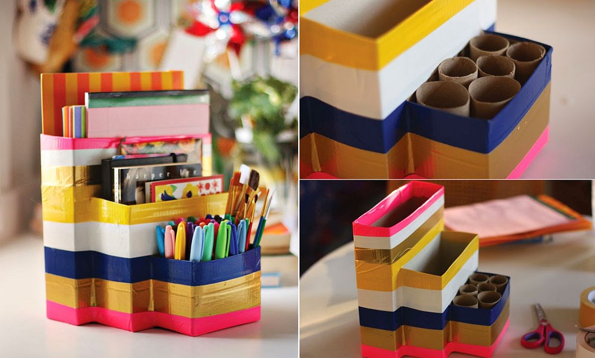 Duct-tape-and-empty-cartons-turned-into-a-cool-desk-organizer