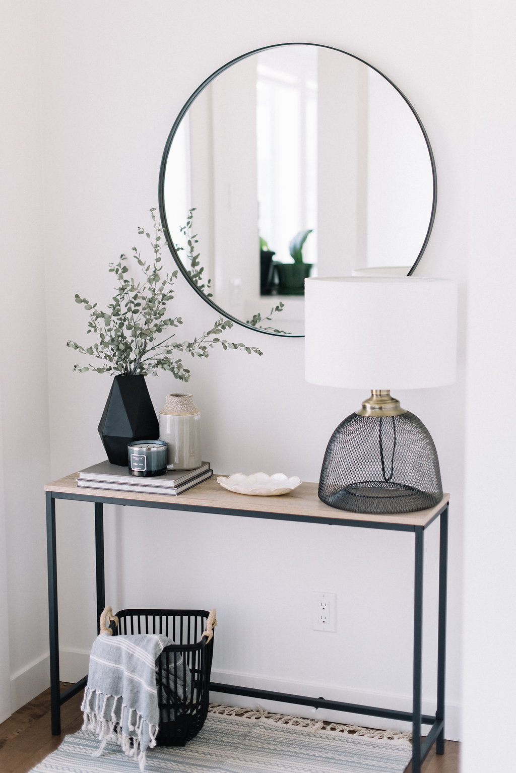 decorating a console table in entryway