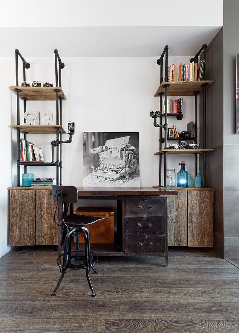 Industrial home office desk with ample shelf space