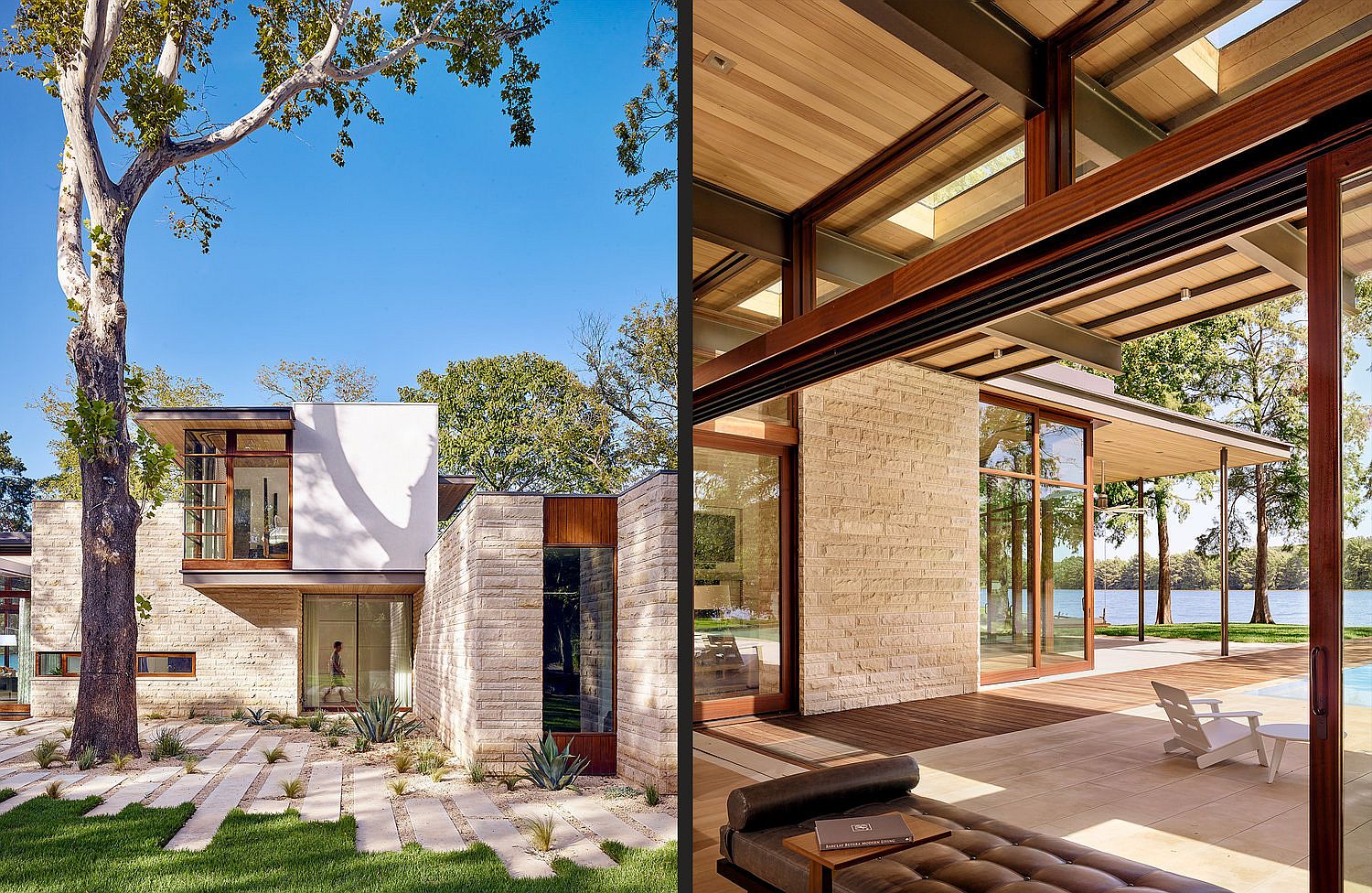 Limestone walls combined with a lovely wooden roof to create a modern home