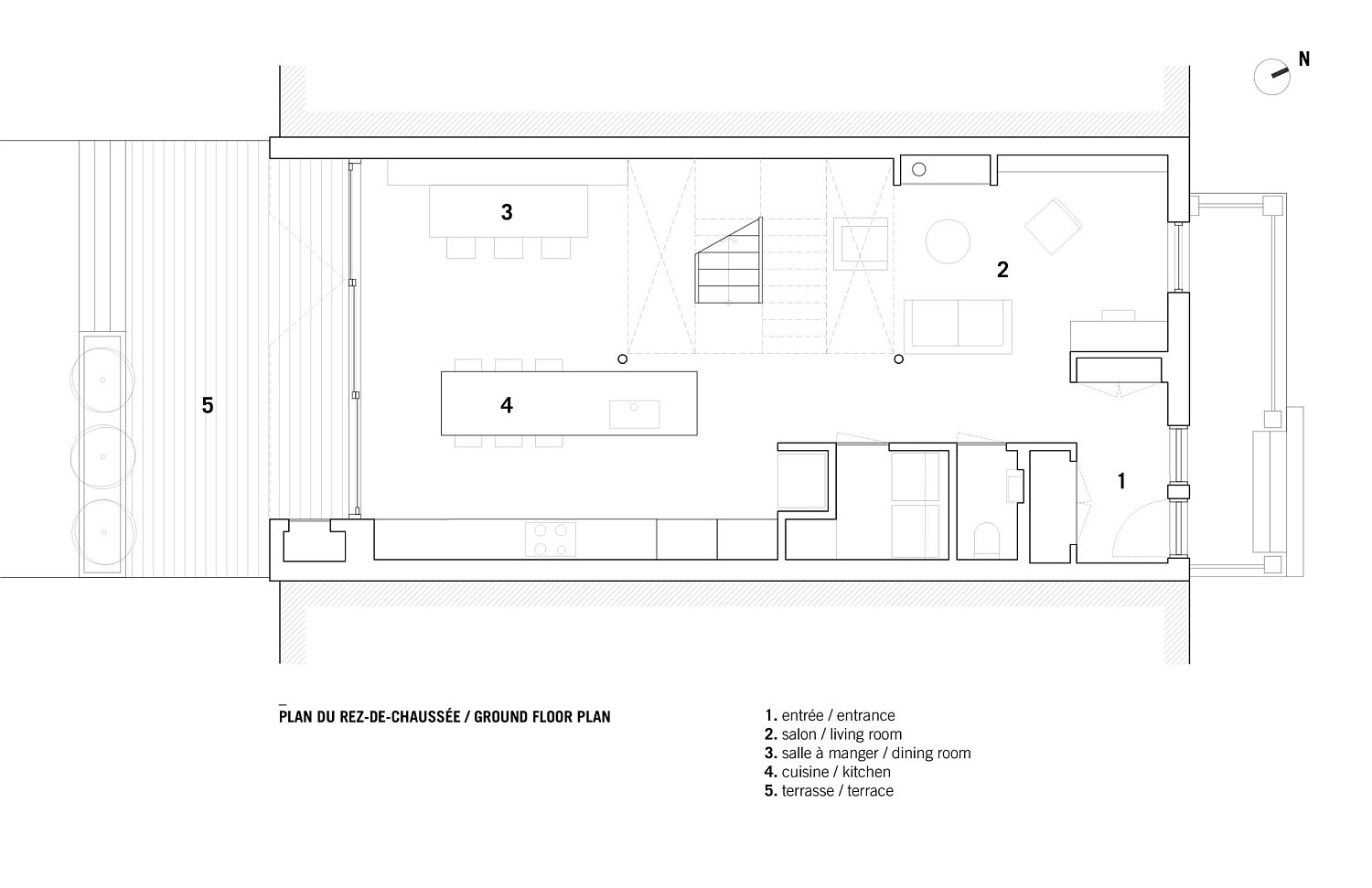 Lower level floor plan of the Dessier Residence in Montreal