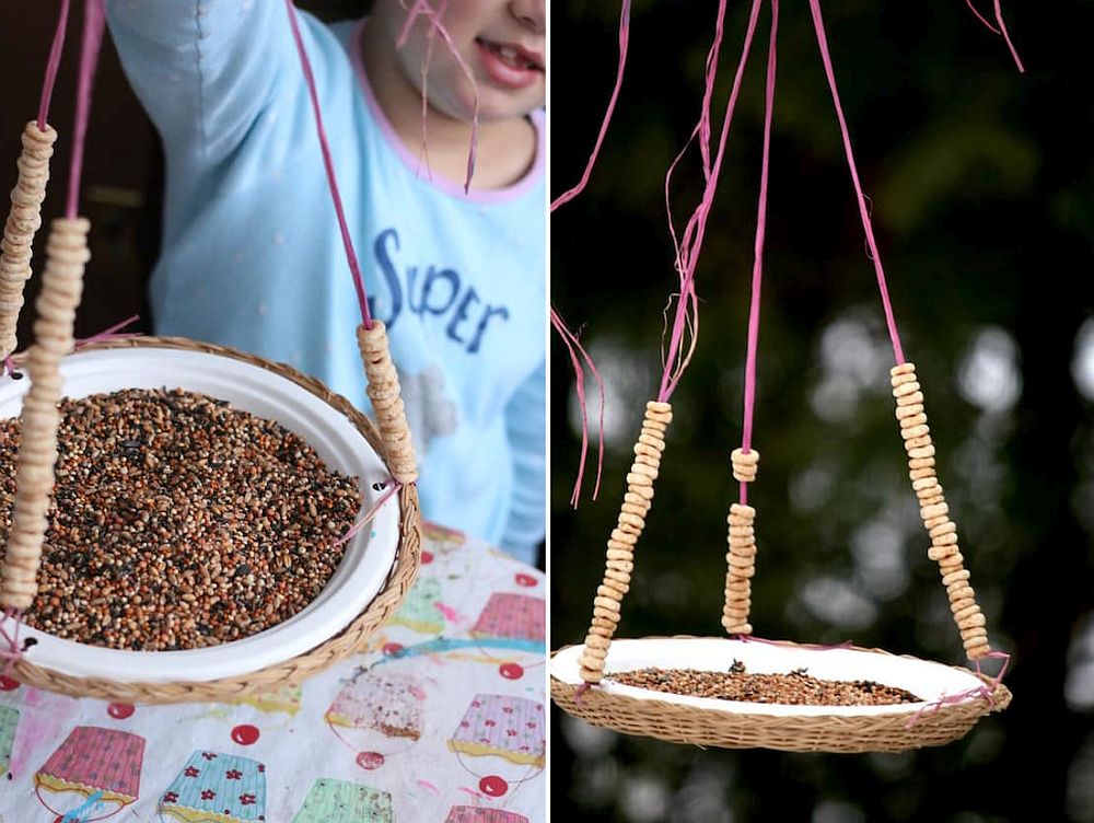 Paper plate DIY bird feeder