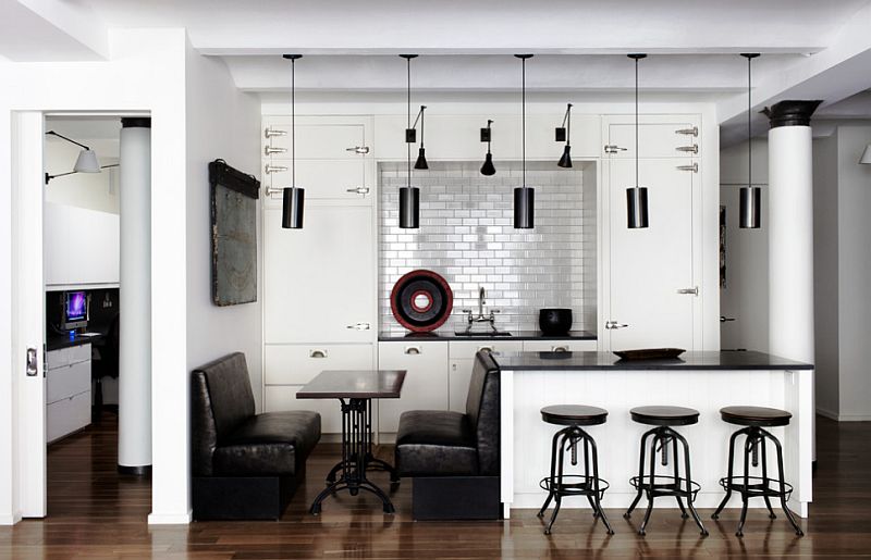 Balanced use of black and white in the small and stylish kitchen