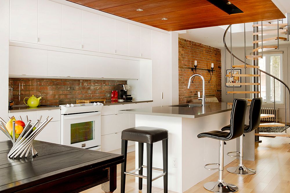 Brick backsplash for thr modern kitchen in white