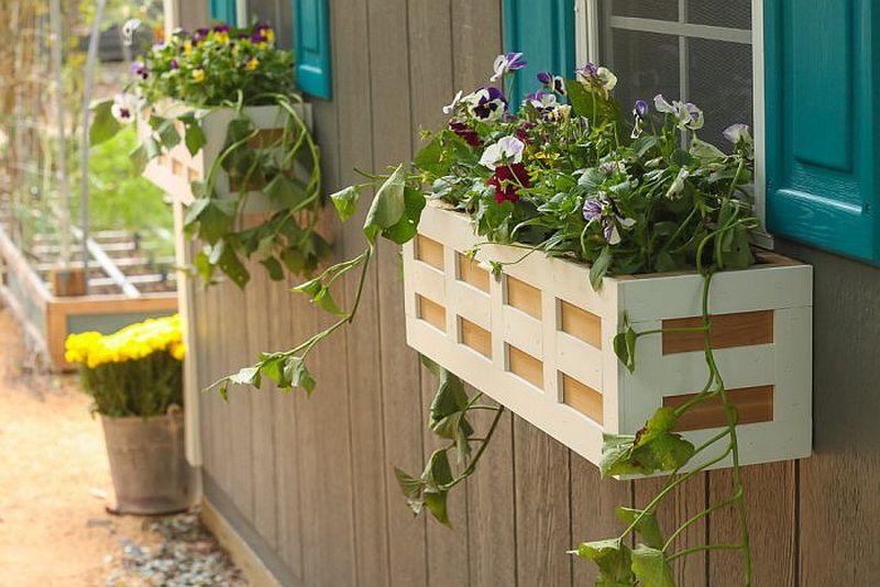 Charming DIY wooden flower box by the window is a showstopper