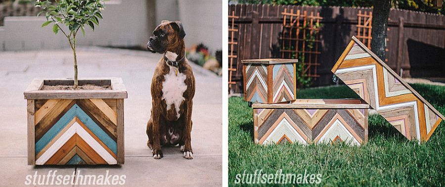 Chevron pattern planter boxes add style and geo elegance to the interior