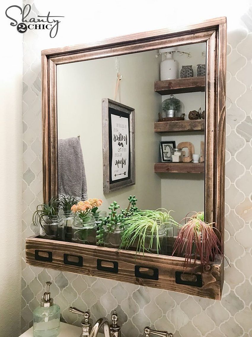 Chic DIY farmhouse style mirror with storage options