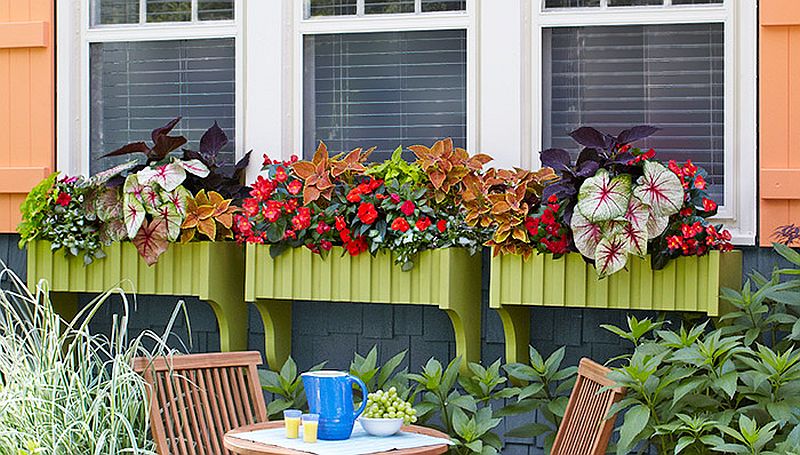 Colorful DIY flower box planters with a dash of vintage charm