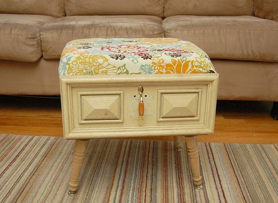 Cool DIY Ottoman with a Drawer is a showstopper with vintage charm