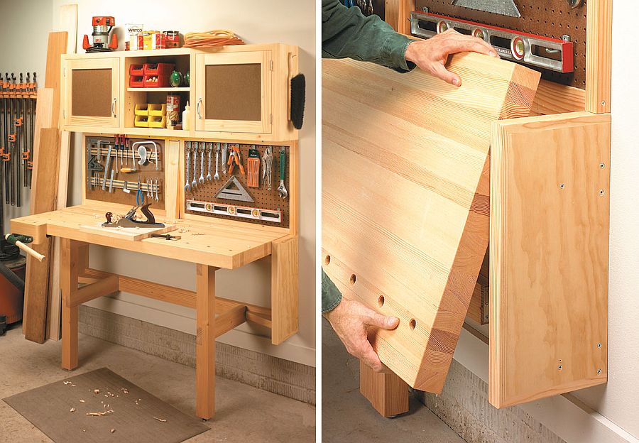 Custom-fold-down-garage-workstation-in-wood-is-an-absolute-showstopper