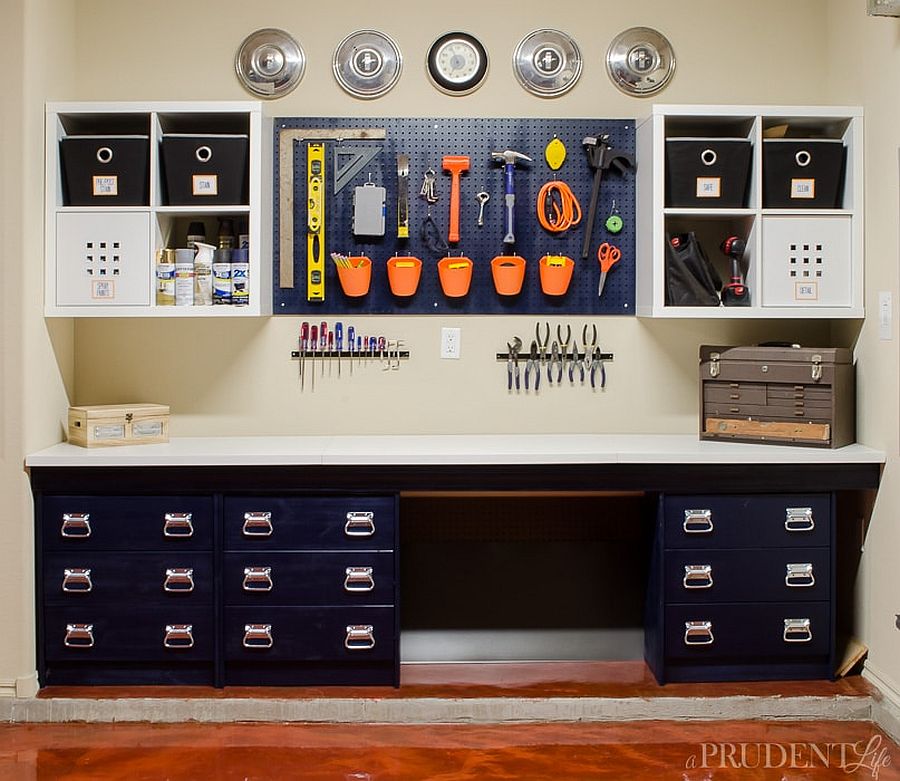 DIY garage workbench with ample storage and even a pegboard option!