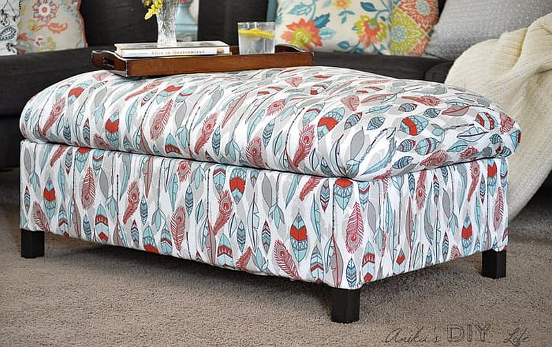 Dashing and colorful DIY upholstered ottoman with storage