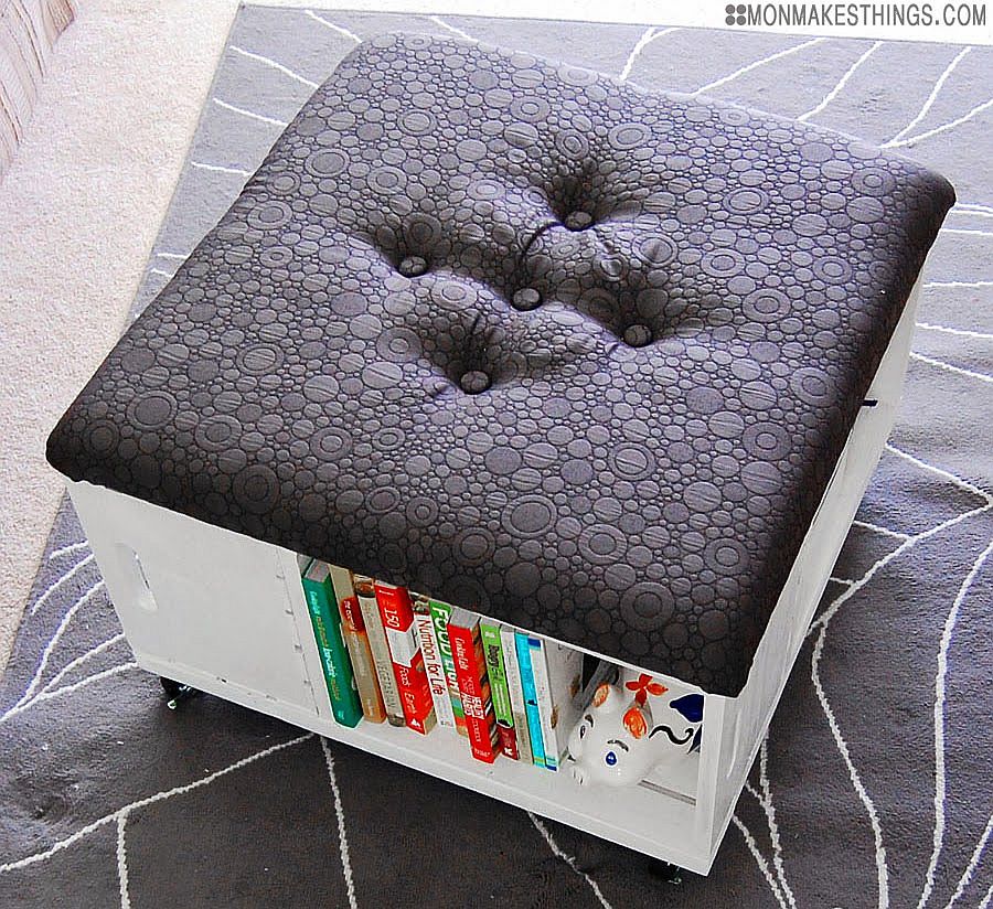 Exquisite DIY ottoman with storage shelf for books and more