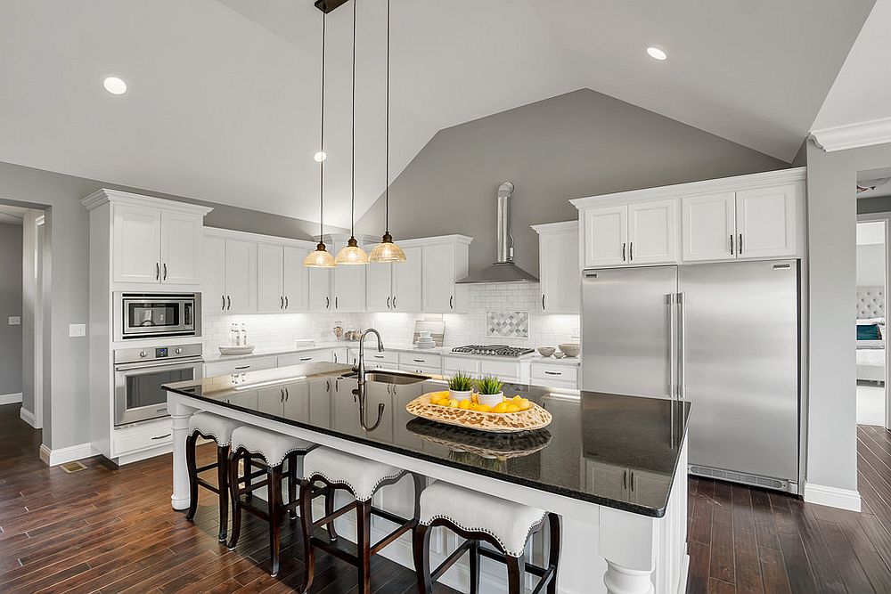 Fabulous modern kitchen in white with gray sections that add panache