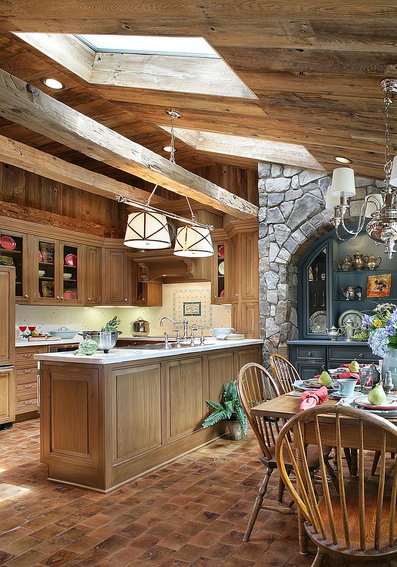 Fabulous rustic kitchen with skylights that add style and brightness