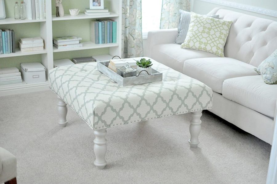 Fabulous white upholstered ottoman can also be used as a cool coffee table