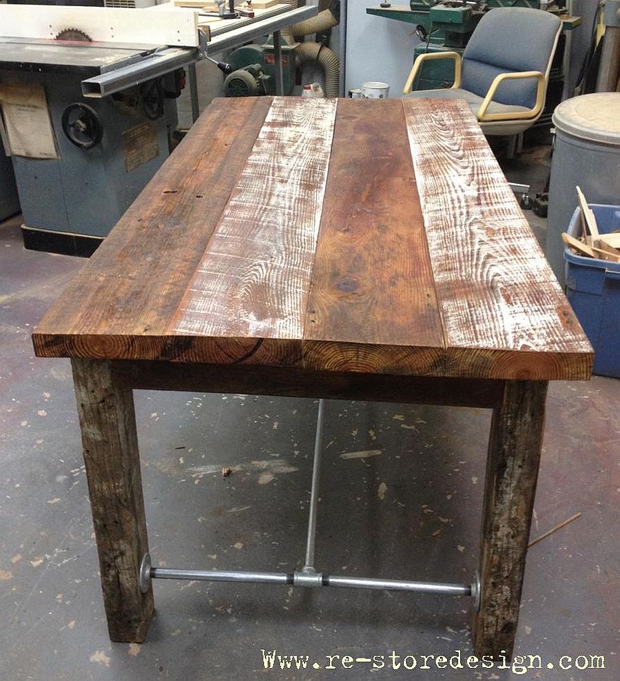 Farmhouse style table crafted from reclaimed wood