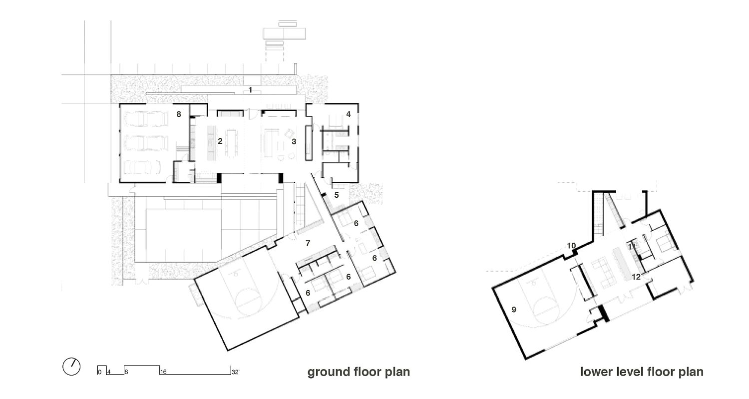 Floor plan of the ground and lower level of the Black and Tan House