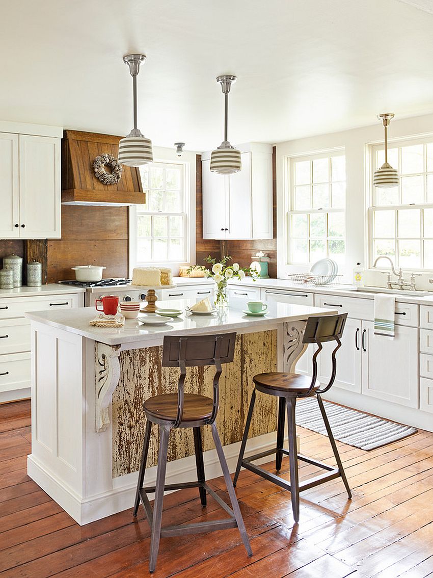 Dando la vecchia cucina di una nuova prospettiva di vita con il legno e la combinazione di colori bianco