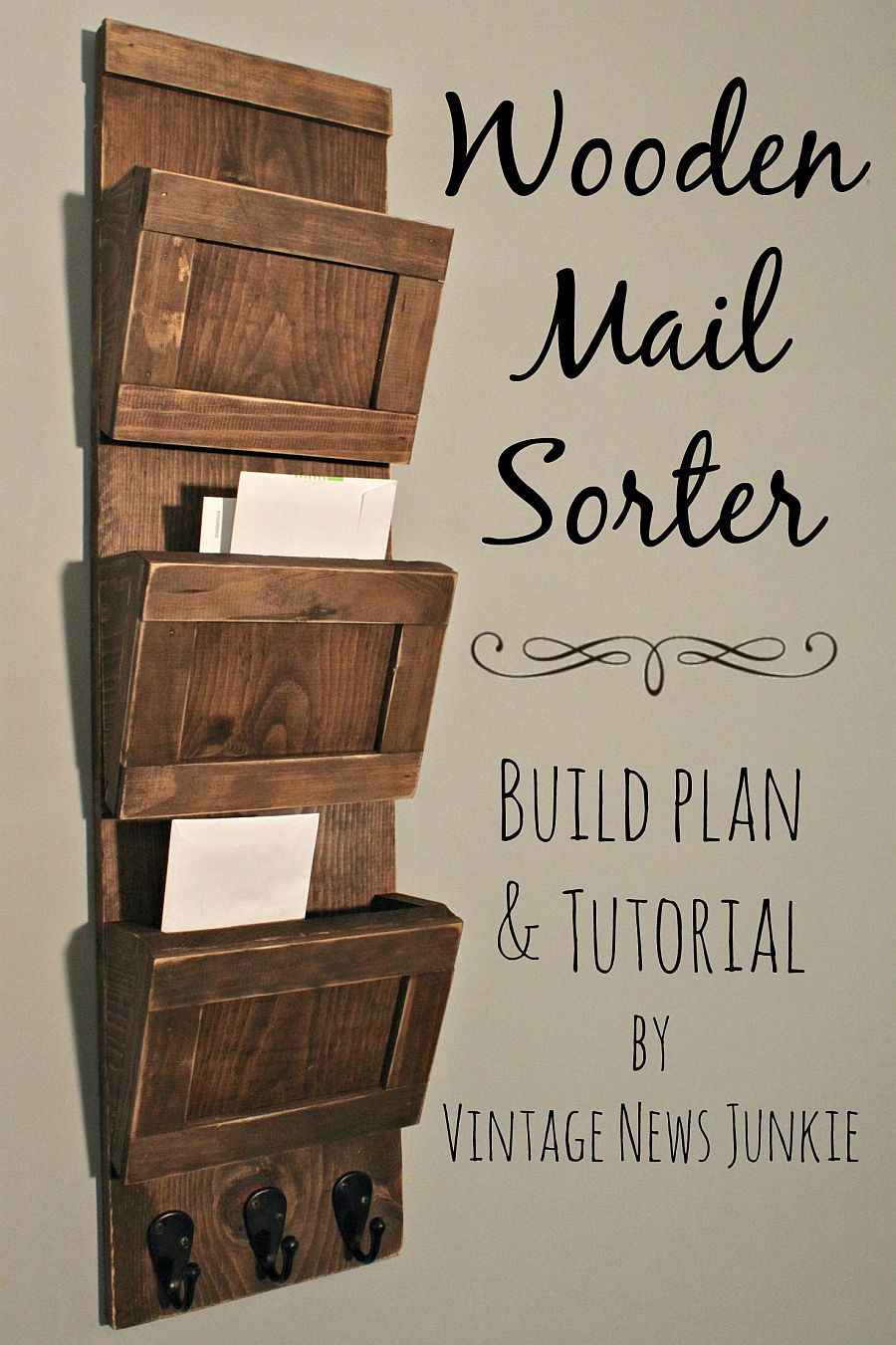 Gorgeous and simple DIY wooden mail sorter made from reclaimed wood