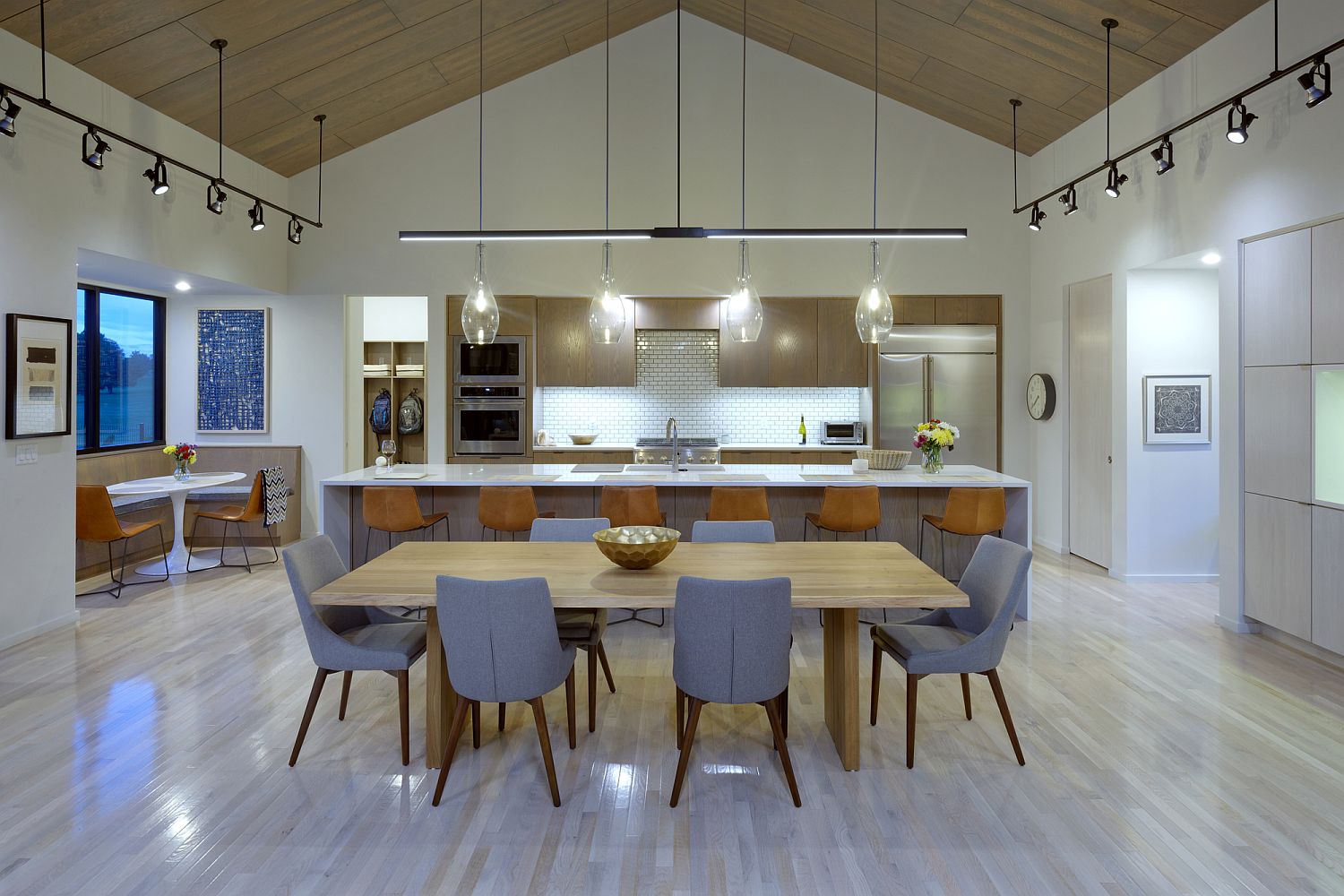 Gorgeous contemporay interior of the house with a gabled roof