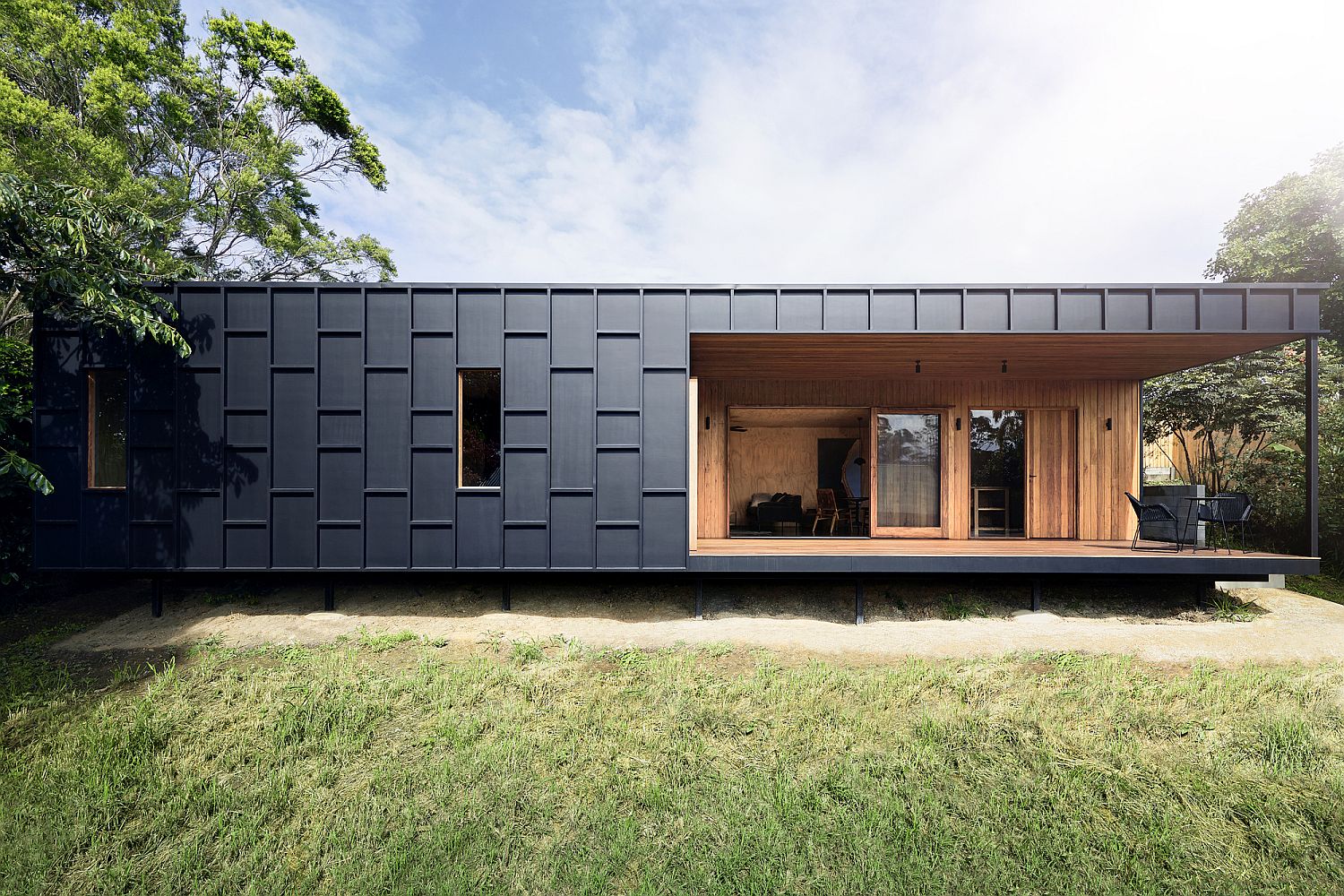 Greenery on the lot gives those inside the house ample privacy despite the open deck design