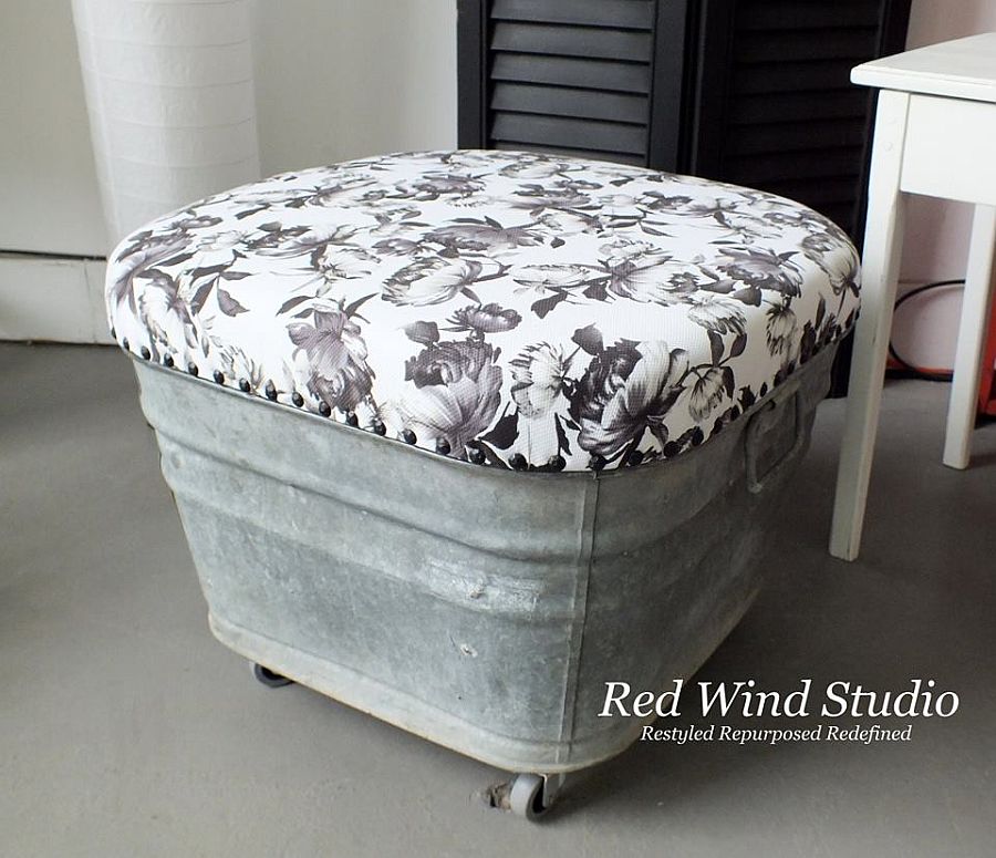 Innovative vintage wash tub ottoman is one-of-a-kind