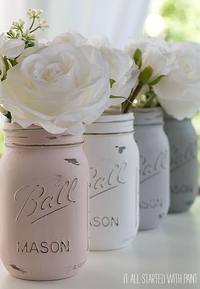 Mason jars painted in white are a hit every season!