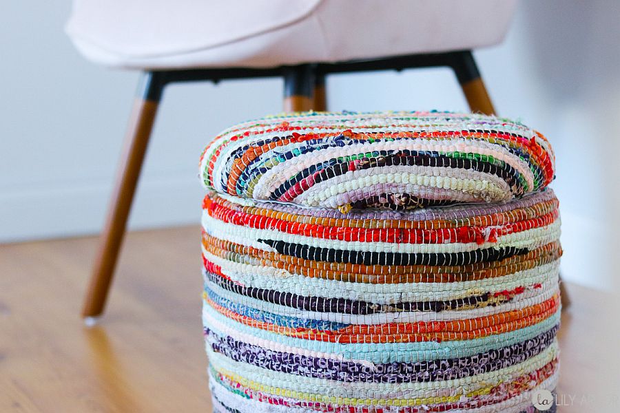 Ottoman made from a bucket can also be used as a footstool