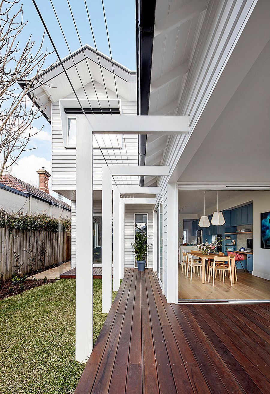 Rear facade of the extended Aussie home connecting the living area with the garden