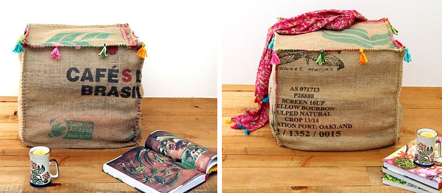 Rustic-elegance-is-enhanced-with-this-chic-burlap-coffee-bag-ottoman
