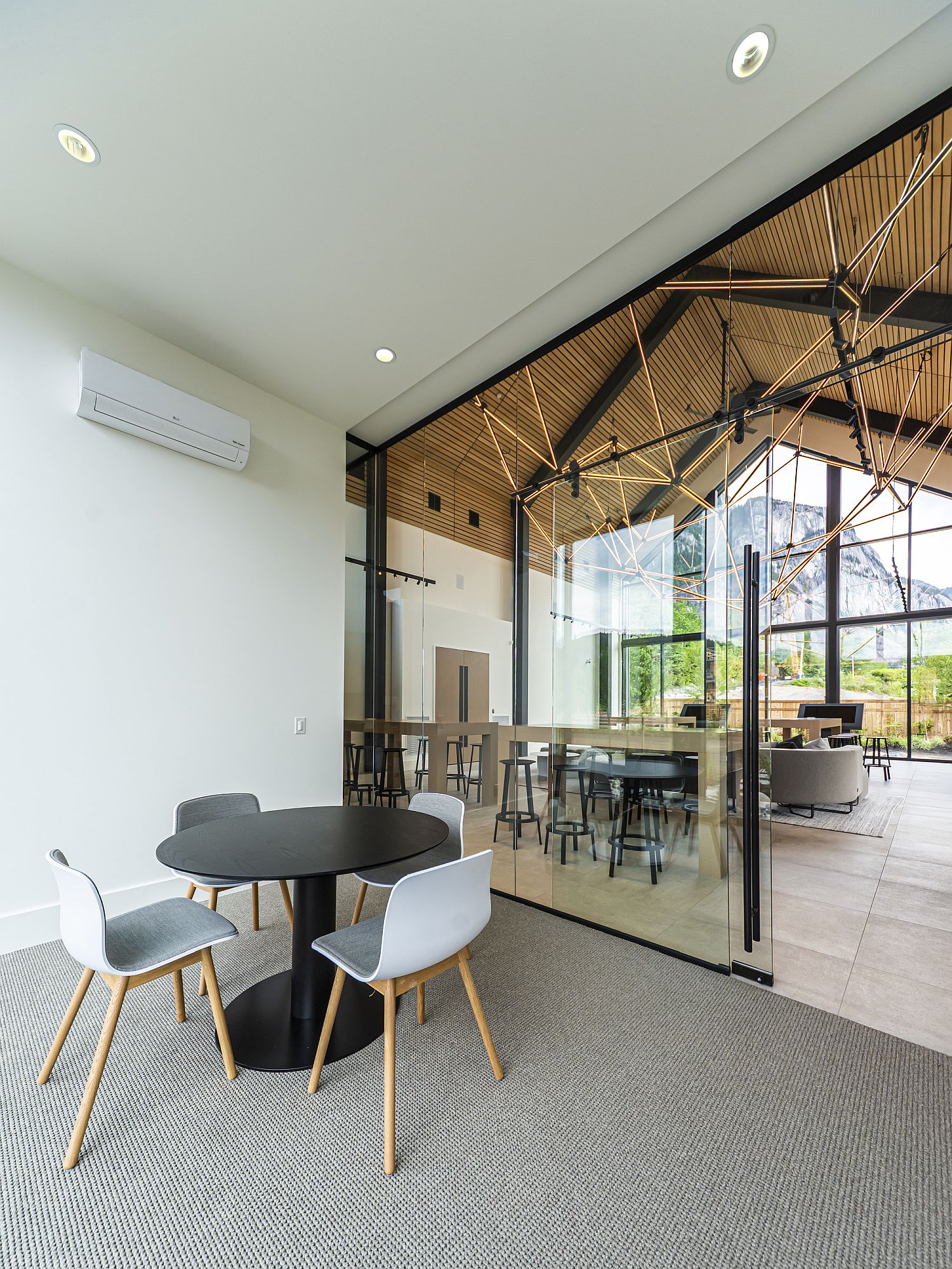 Sitting area and office zones inside the building