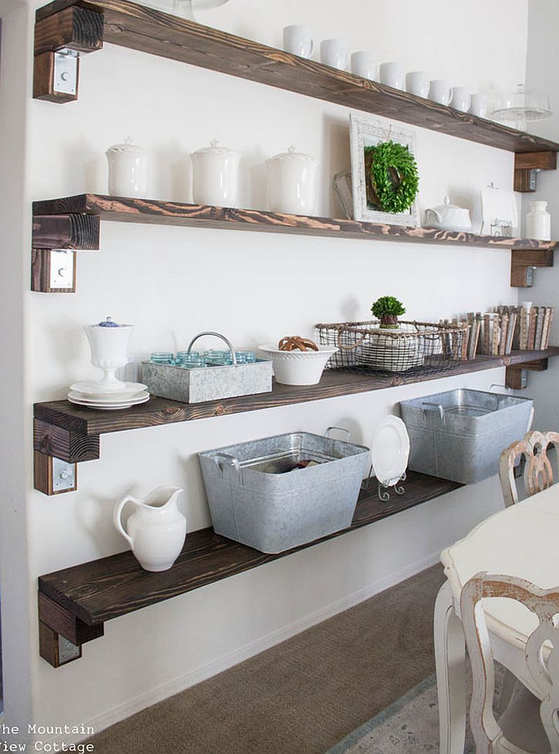 Slim DIY farmhouse style shelves made from wood