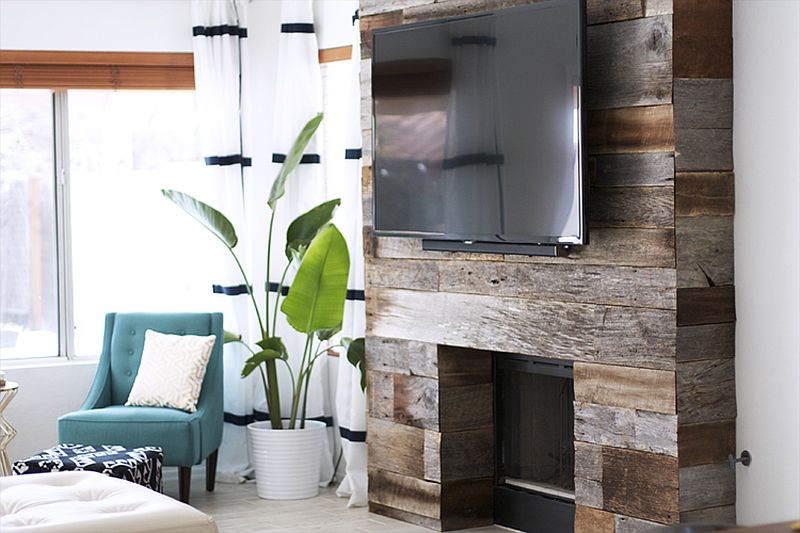 Smart DIY reclaimed wood fireplace