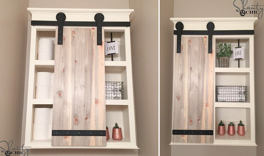 Smart DIY sliding barn door for the bathroom medicine cabinet