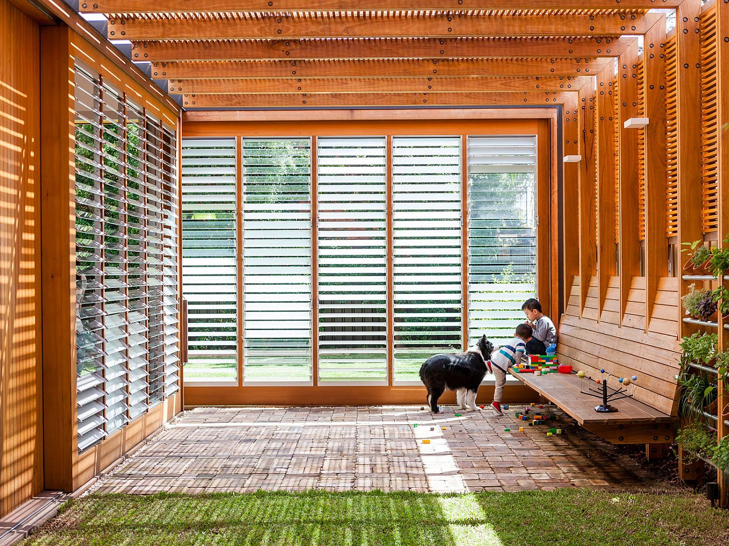 Smart use of translucent and normal glass sliding doors brings in plenty of natural light