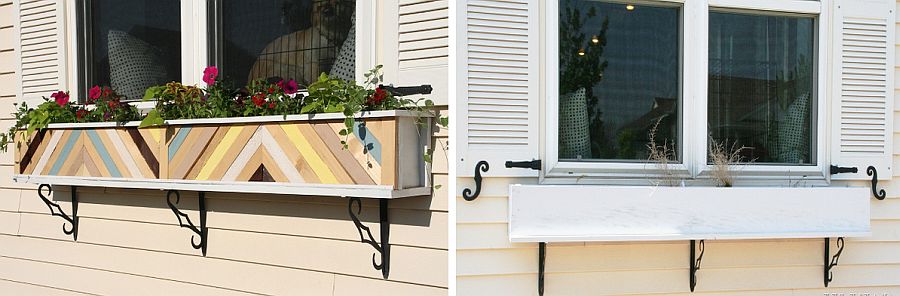 Striking chevron pattern DIY flower box planters grab attention easily