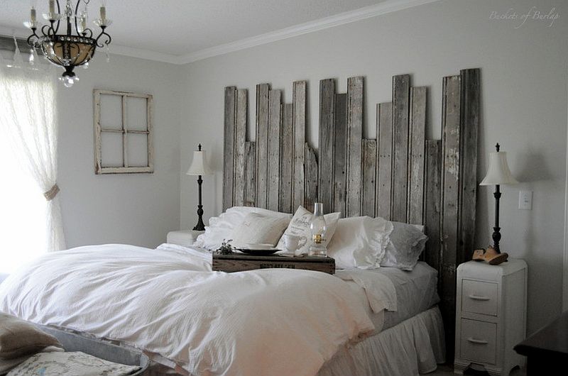 Unique take on the DIY wooden headboard made from reclaimed wood