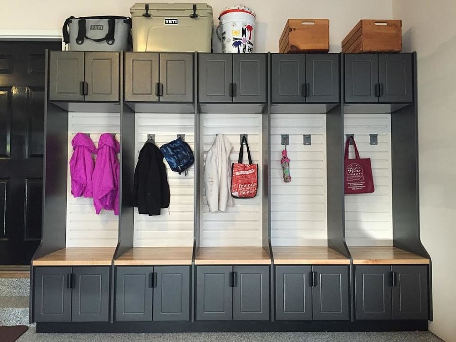 Use the garage also as your mudroom with smart shelving