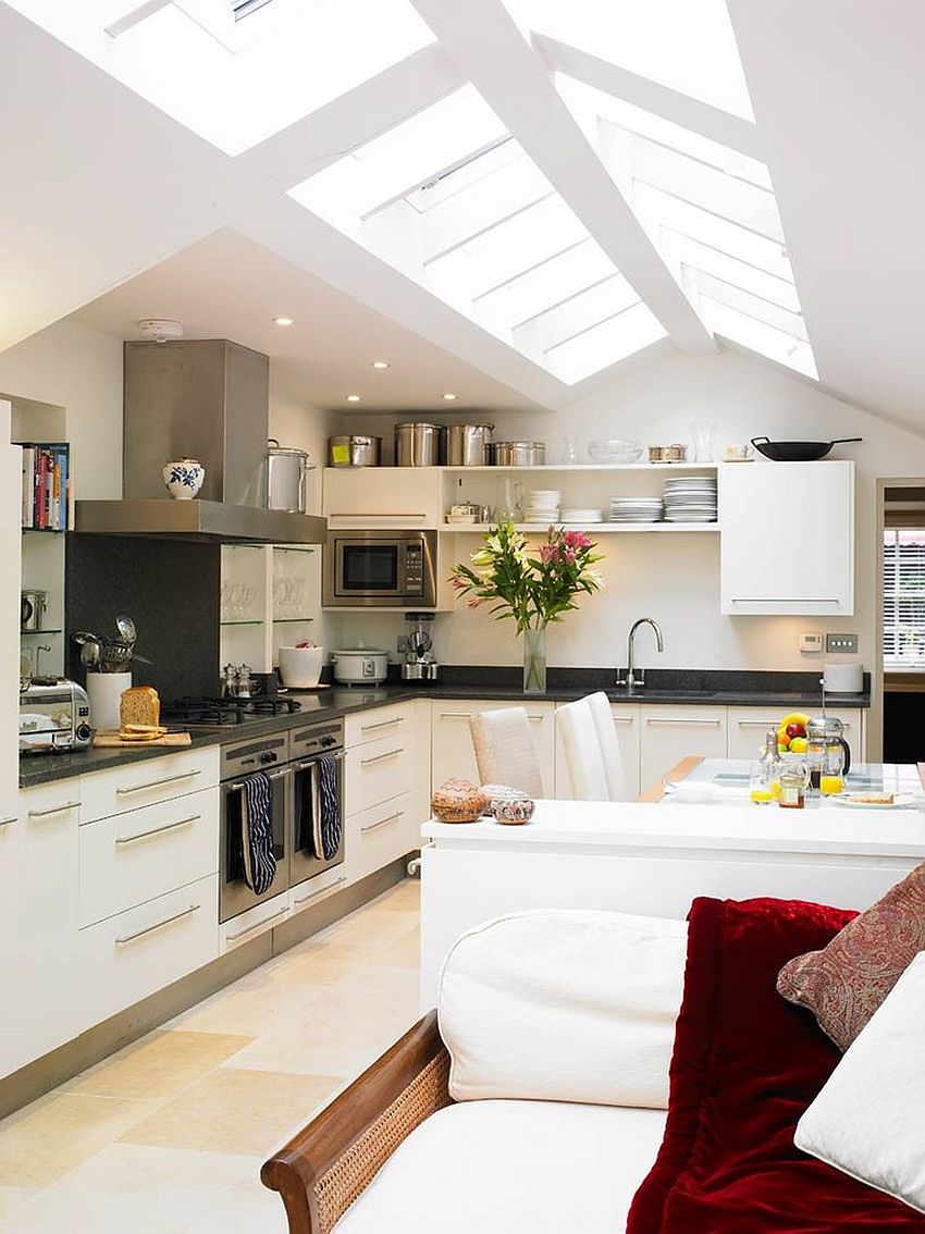 Vaulted-ceiling-with-skylights-is-a-great-wya-to-add-vertical-space-to-the-modest-kitchen