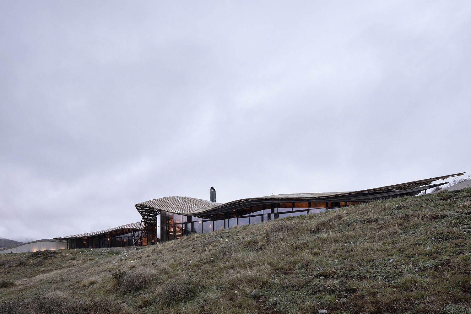 Fabulous complex gridshell roof of the stunning lodge in New Zealand