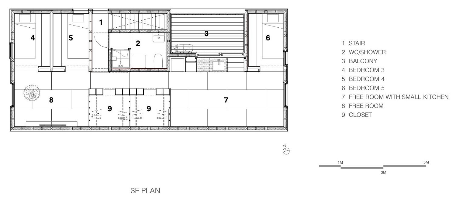 Second level floor plan with bedrooms and private spaces