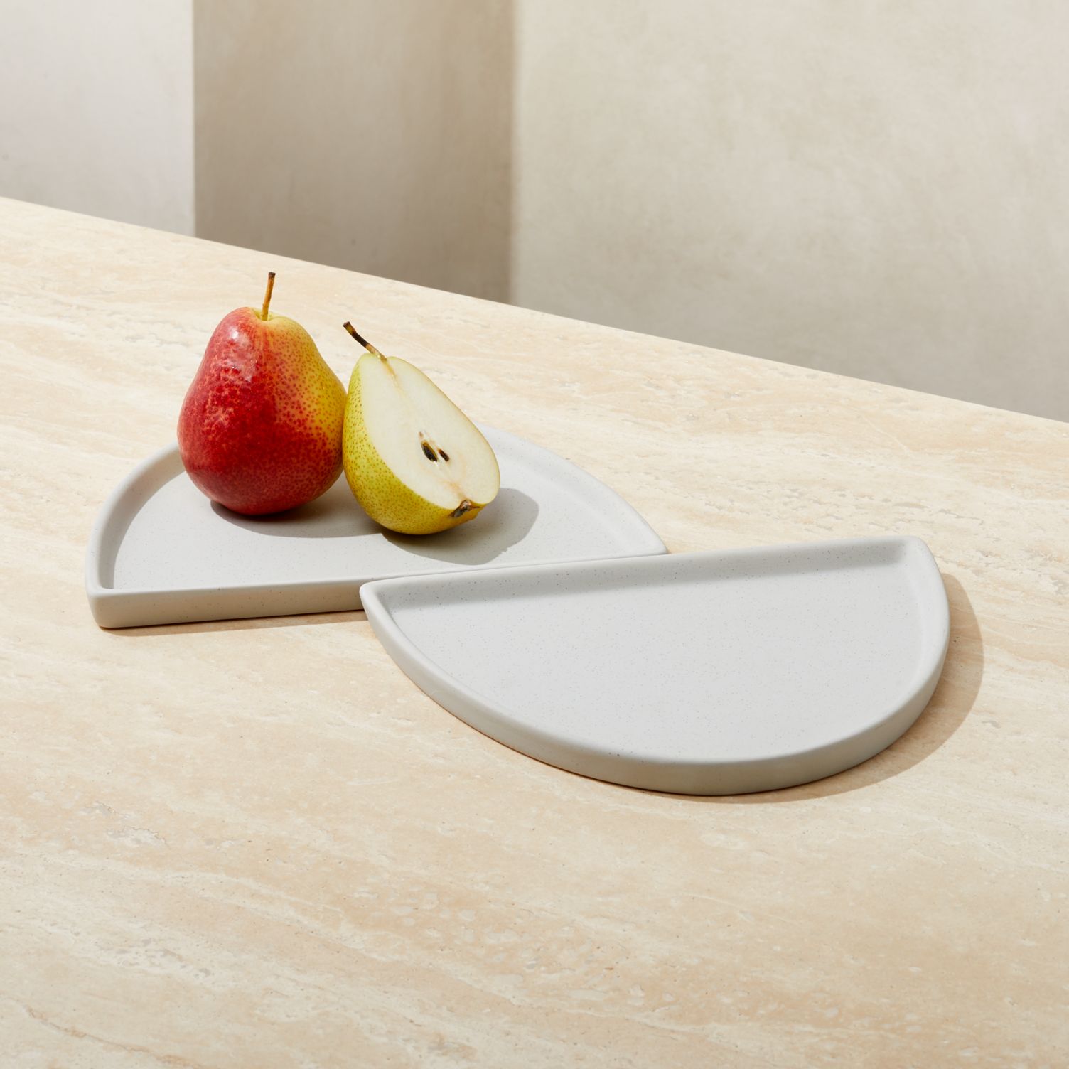 Semicircle serving platters in cream